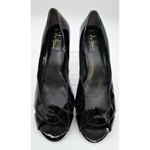 Cole Haan Black Patent Leather Peep-Toe Heels Womens Size 7.5 Elegant Dress Shoe
